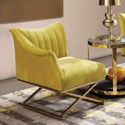 Yellow Velvet-upholstered Accent Chair with Right Side Armrest and Gold Legs - thumbnail 1