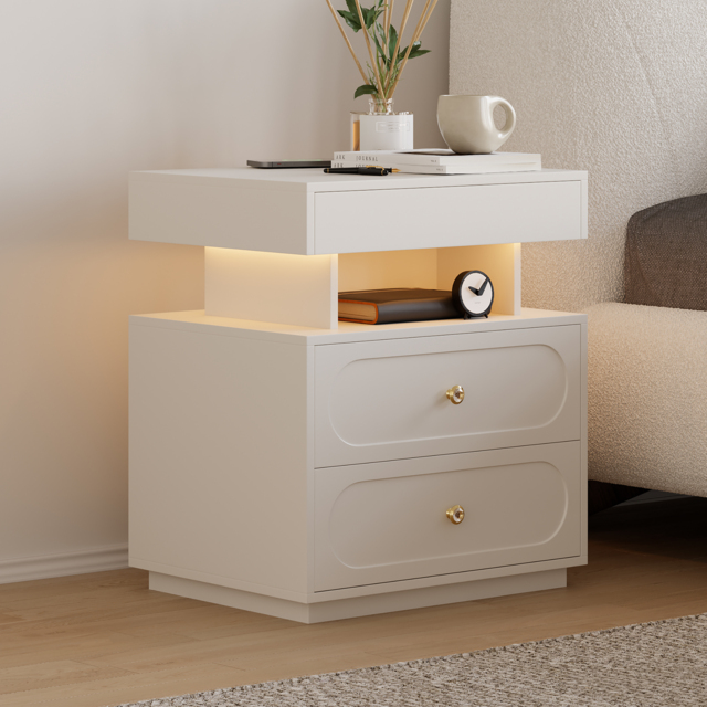 Modern Smart Bedside Table with Light 2 Drawer Bedside Table with Charging Station - image 1