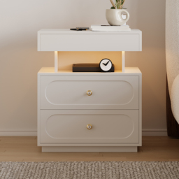 Modern Smart Bedside Table with Light 2 Drawer Bedside Table with Charging Station - thumbnail 2