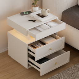 Modern Smart Bedside Table with Light 2 Drawer Bedside Table with Charging Station - thumbnail 4