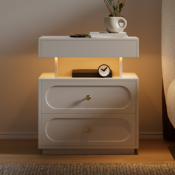 Modern Smart Bedside Table with Light 2 Drawer Bedside Table with Charging Station - thumbnail 8