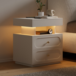 Modern Smart Bedside Table with Light 2 Drawer Bedside Table with Charging Station - thumbnail 7