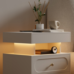Modern Smart Bedside Table with Light 2 Drawer Bedside Table with Charging Station - thumbnail 9