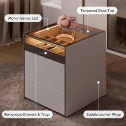 Leather Saddle 7-Drawer Walk-In Wardrobe Island with Light & Jewellery Display - thumbnail 4