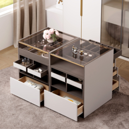 Leather Saddle 7-Drawer Walk-In Wardrobe Island with Light & Jewellery Display - thumbnail 6