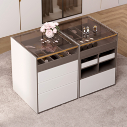 Leather Saddle 7-Drawer Walk-In Wardrobe Island with Light & Jewellery Display - thumbnail 5