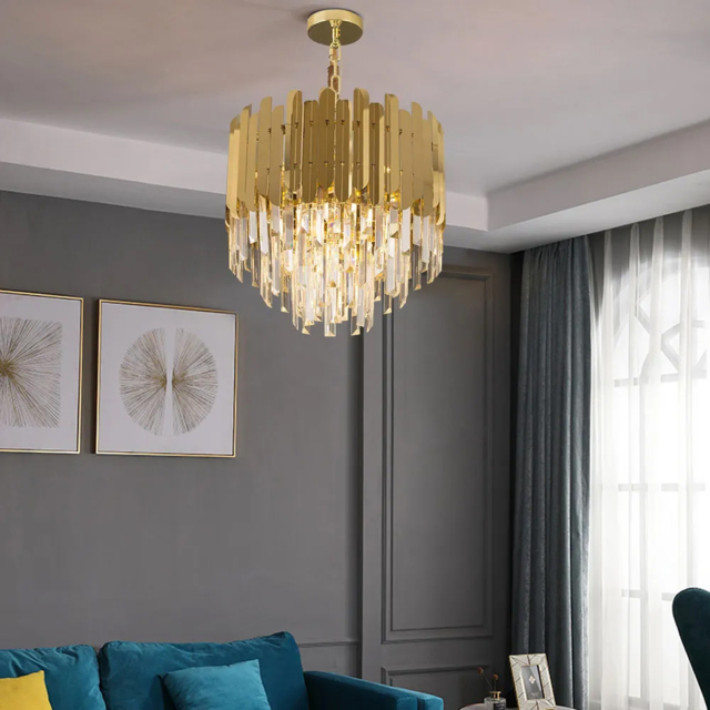Kitoney Modern Gold 3-Light Tiered Crystal Chandelier for Living Room and Dining Room - image 1