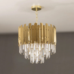 Kitoney Modern Gold 3-Light Tiered Crystal Chandelier for Living Room and Dining Room - thumbnail 5