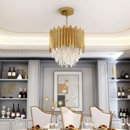 Kitoney Modern Gold 3-Light Tiered Crystal Chandelier for Living Room and Dining Room - thumbnail 3