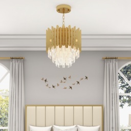 Kitoney Modern Gold 3-Light Tiered Crystal Chandelier for Living Room and Dining Room - thumbnail 2