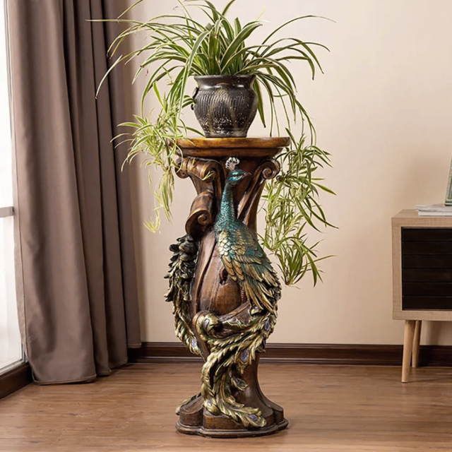 825mm Rustic Resin Peacock Plant Stand Indoor Multi-Colored Freestanding Planter - image 1