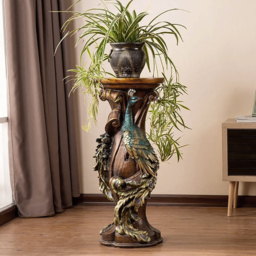 825mm Rustic Resin Peacock Plant Stand Indoor Multi-Colored Freestanding Planter - thumbnail 1