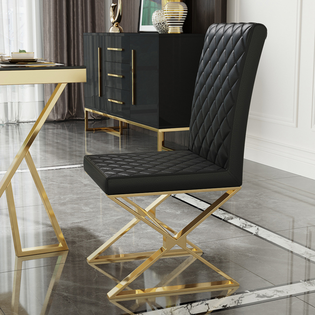Set of 2 Modern Dining Chairs PU Leather Upholstered Black Dining Room Chair with Gold Legs - image 1