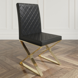Set of 2 Modern Dining Chairs PU Leather Upholstered Black Dining Room Chair with Gold Legs - thumbnail 8