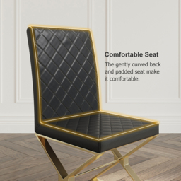 Set of 2 Modern Dining Chairs PU Leather Upholstered Black Dining Room Chair with Gold Legs - thumbnail 4