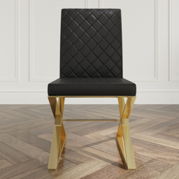 Set of 2 Modern Dining Chairs PU Leather Upholstered Black Dining Room Chair with Gold Legs - thumbnail 7