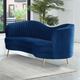 Florie Luxury 1840mm Vertical Channel Tufted Curved Performance Velvet Sofa in Blue - thumbnail 6
