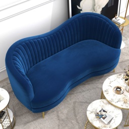 Florie Luxury 1840mm Vertical Channel Tufted Curved Performance Velvet Sofa in Blue - thumbnail 3