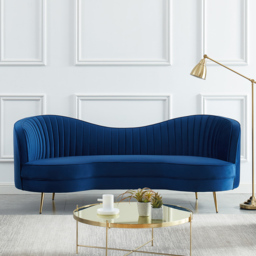 Florie Luxury 1840mm Vertical Channel Tufted Curved Performance Velvet Sofa in Blue - thumbnail 4
