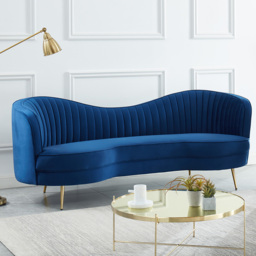 Florie Luxury 1840mm Vertical Channel Tufted Curved Performance Velvet Sofa in Blue - thumbnail 5