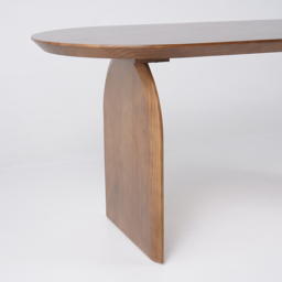 Oval Dining Table & Curved Back 6 Dining Chairs Upholstered Leather Solid Wood Top - thumbnail 9
