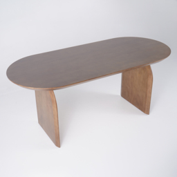 Oval Dining Table & Curved Back 6 Dining Chairs Upholstered Leather Solid Wood Top - thumbnail 6