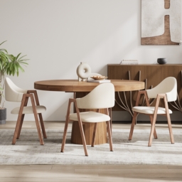 Set of 4 Linen Dining Chair Upholstered Curved Back Modern Warm White Dining Room Chairs - thumbnail 5
