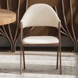 Set of 4 Linen Dining Chair Upholstered Curved Back Modern Warm White Dining Room Chairs - thumbnail 2