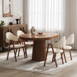Set of 4 Linen Dining Chair Upholstered Curved Back Modern Warm White Dining Room Chairs - thumbnail 4