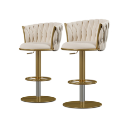 Sweave Off White Swivel Bar Stools Velvet Curved Back Adjustable Height Set of 6 - thumbnail 7