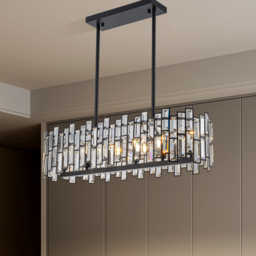 Clyvra 6-Light Kitchen Island Light Crystal Ceiling Light in Black - thumbnail 3