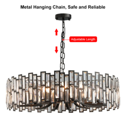 Clyvra Modern Geometric Crystal Chandelier 14-Light with Adjustable Chain in Black - thumbnail 5