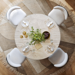 Aura 120 cm Round Faux Travertine Sintered Stone Dining Table, Fluted Base, Seats 4 - thumbnail 5