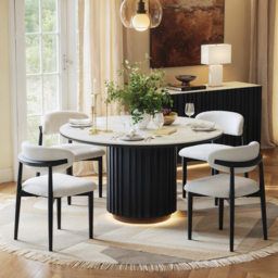 Aura 120 cm Round Faux Travertine Sintered Stone Dining Table, Fluted Base, Seats 4 - thumbnail 2