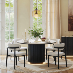 Aura 120 cm Round Faux Travertine Sintered Stone Dining Table, Fluted Base, Seats 4 - thumbnail 3
