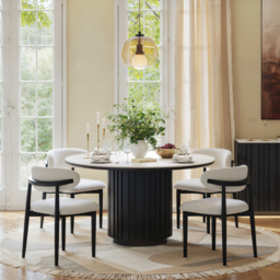 Aura 120 cm Round Faux Travertine Sintered Stone Dining Table, Fluted Base, Seats 4 - thumbnail 4