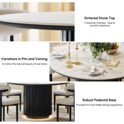 Aura 120 cm Round Faux Travertine Sintered Stone Dining Table, Fluted Base, Seats 4 - thumbnail 6