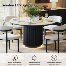 Aura 120 cm Round Faux Travertine Sintered Stone Dining Table, Fluted Base, Seats 4 - thumbnail 7