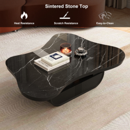 Cloud Coffee Table Wood Irregular Sintered Stone Top in Black with Drawer Storage - thumbnail 7