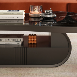 Cloud Coffee Table Wood Irregular Sintered Stone Top in Black with Drawer Storage - thumbnail 5