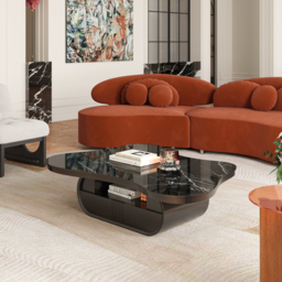 Cloud Coffee Table Wood Irregular Sintered Stone Top in Black with Drawer Storage - thumbnail 4