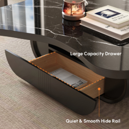 Cloud Coffee Table Wood Irregular Sintered Stone Top in Black with Drawer Storage - thumbnail 9