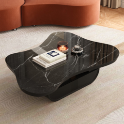 Cloud Coffee Table Wood Irregular Sintered Stone Top in Black with Drawer Storage - thumbnail 2