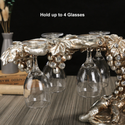 Traditional Wine Glass Rack Grape Vines Tabletop Wine Bottle Holder in Distressed Silver - thumbnail 8