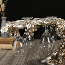 Traditional Wine Glass Rack Grape Vines Tabletop Wine Bottle Holder in Distressed Silver - thumbnail 4