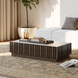 Aura 120 cm Ash Wood Slatted Coffee Table with Sintered Stone Top