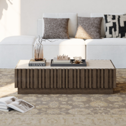 Aura 120 cm Ash Wood Slatted Coffee Table with Sintered Stone Top - thumbnail 3