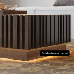 Aura 120 cm Ash Wood Slatted Coffee Table with Sintered Stone Top - thumbnail 8