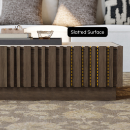 Aura 120 cm Ash Wood Slatted Coffee Table with Sintered Stone Top - thumbnail 9