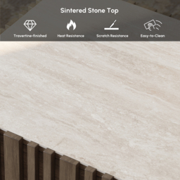 Aura 120 cm Ash Wood Slatted Coffee Table with Sintered Stone Top - thumbnail 7